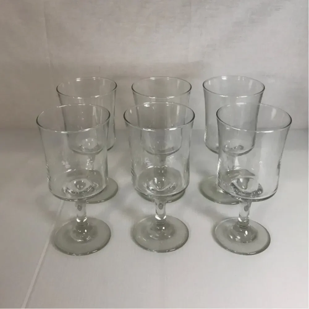 Retro Mid-Century Modern Thick Pedestal Stem Wine Water Clear Glasses Set of 6